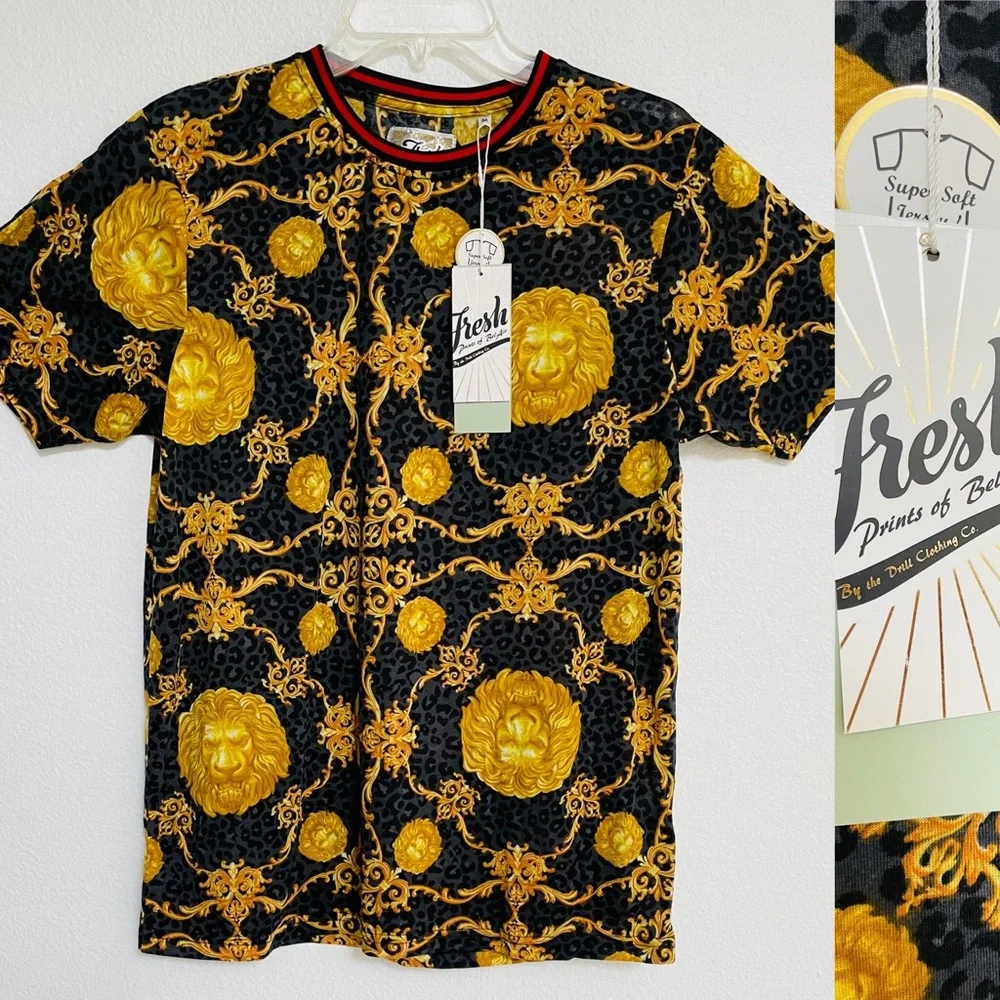FRESH PRINTS of BEL-AIR Italian Designer Style Baroque LIONS Head SHIRT L - Picture 4 of 12